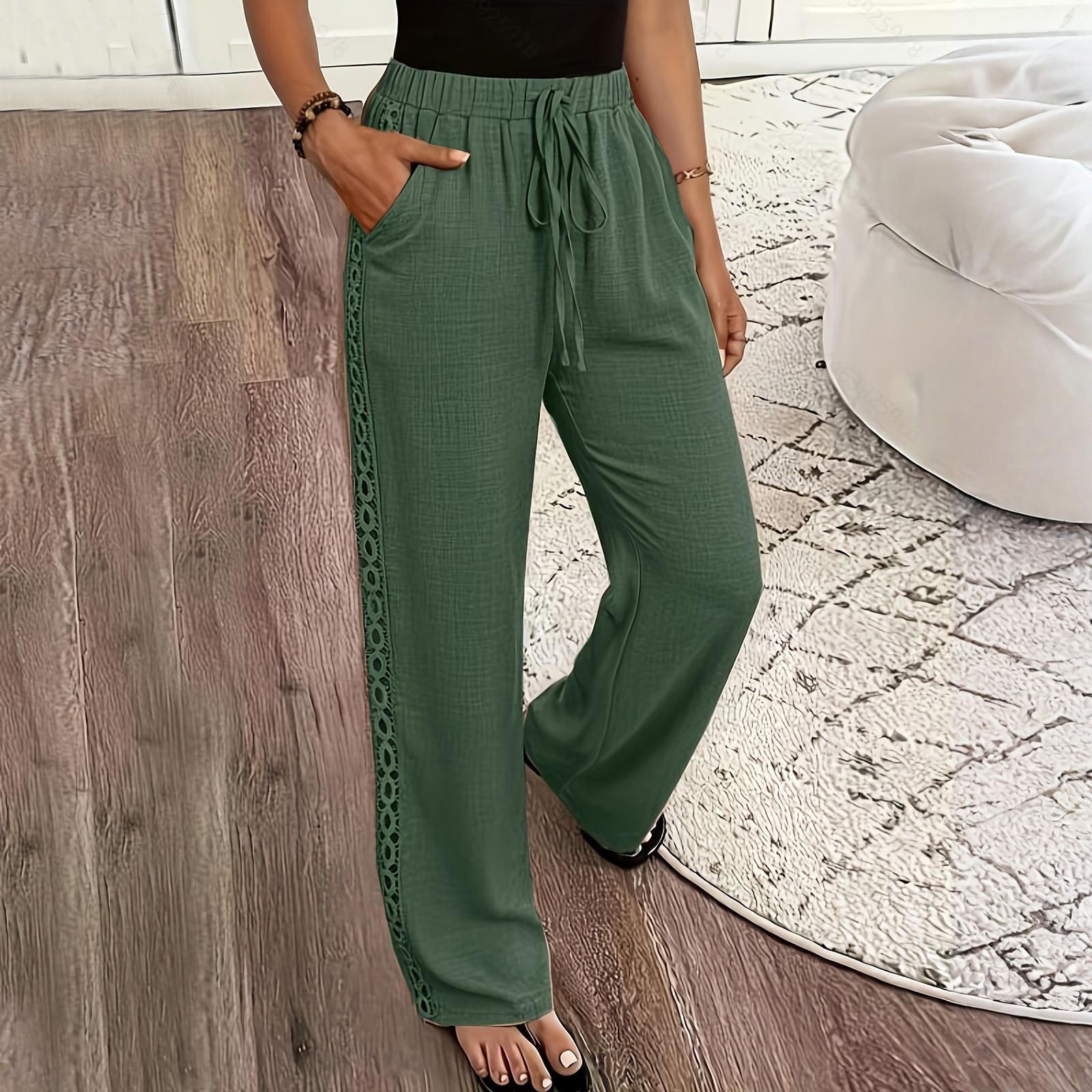 Женские брюки Льняные брюки Женские Широкие Высокая талия Эластичная талия Повседневные Летние Пляжный отдых Брюки XL зелёный