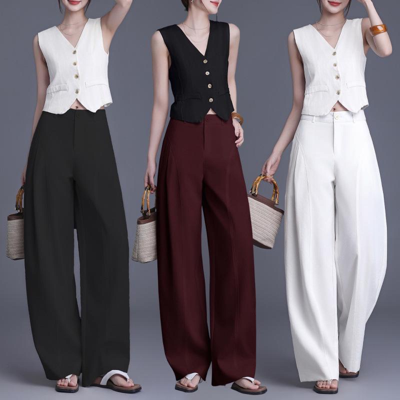 Spring New Arrival High-Waisted Wide-Leg Drapey Slimming Pants - Floor-Length Casual Straight-Leg Trousers