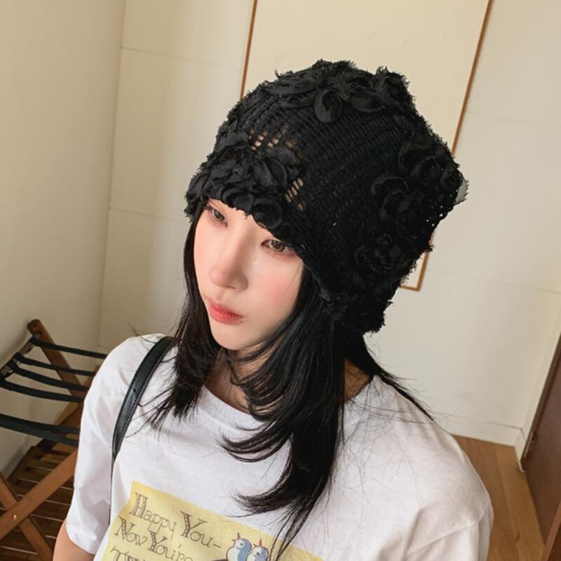 Women s Piss Look Net Beanie Flower Hat C8344_Ivory
