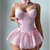 European & American Lace Mesh Bandage Splicing Slimming Nightdress Lingerie Set