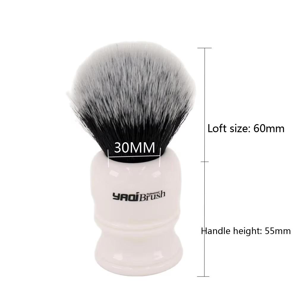 Yaqi 30mm Large Size Knot White Resin Handle Synthetic Hair Tuxedo Knot Men Shaving Brush Travel Shaving Brush Wet Shaving Brush