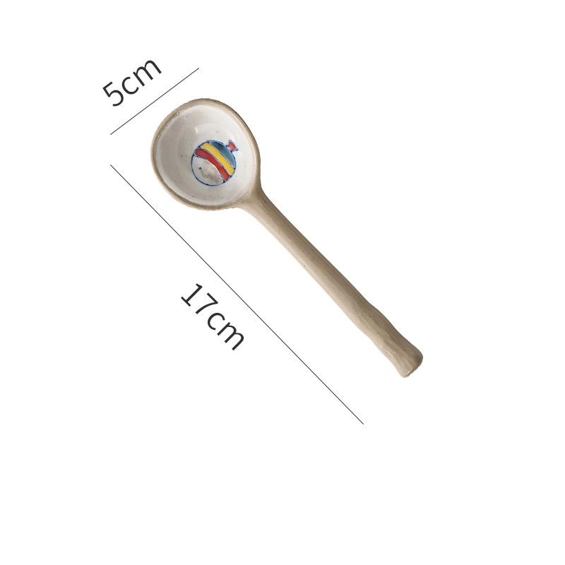 Japanese Stoneware Hand-Painted Spoon Long Handle Soup & Dessert Spoon Artistic Tableware for Home & Restaurant