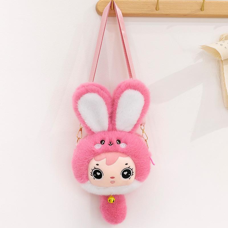 Baby Rabbit Three Plush Toy Shoulder Bag With Adjustable Strap Design Zipper