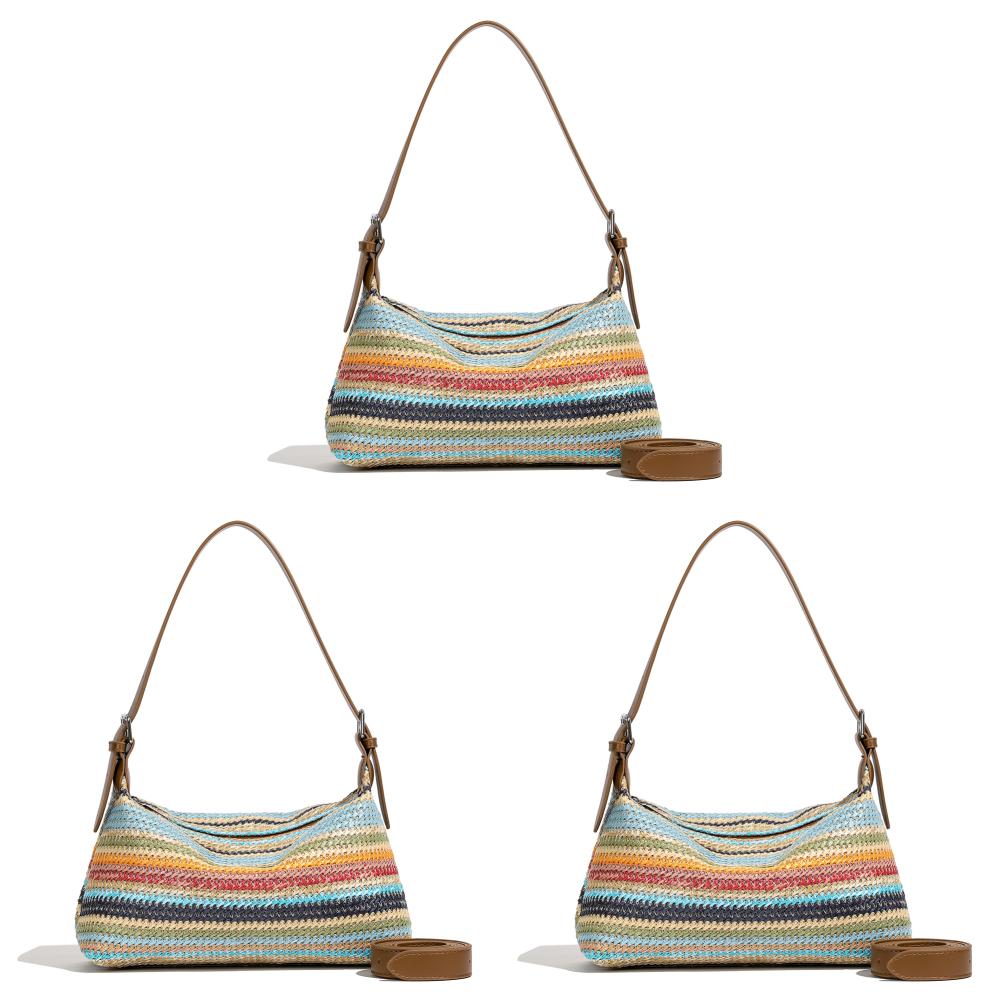 

- Women Straw Bag Fashion Woven Shoulder Bag Patchwork Hobo Bag for Party Vacati