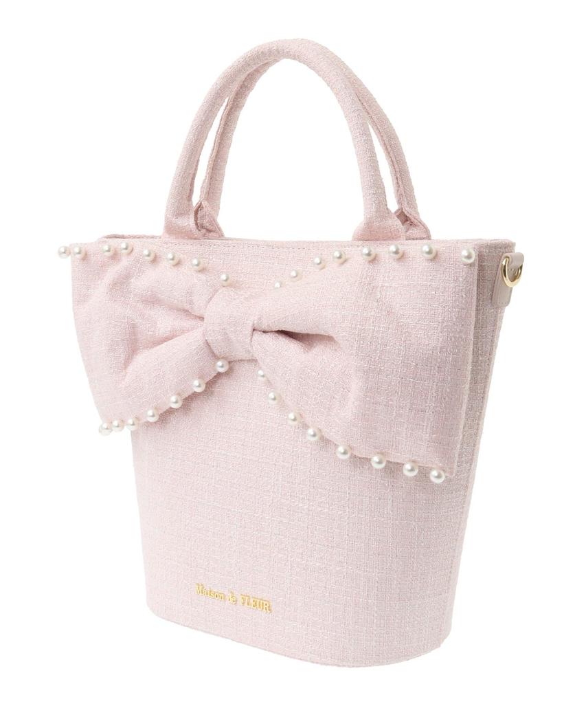 Maison de Fleur Women's Tweed Pearl Shoulder Bag, Off-White