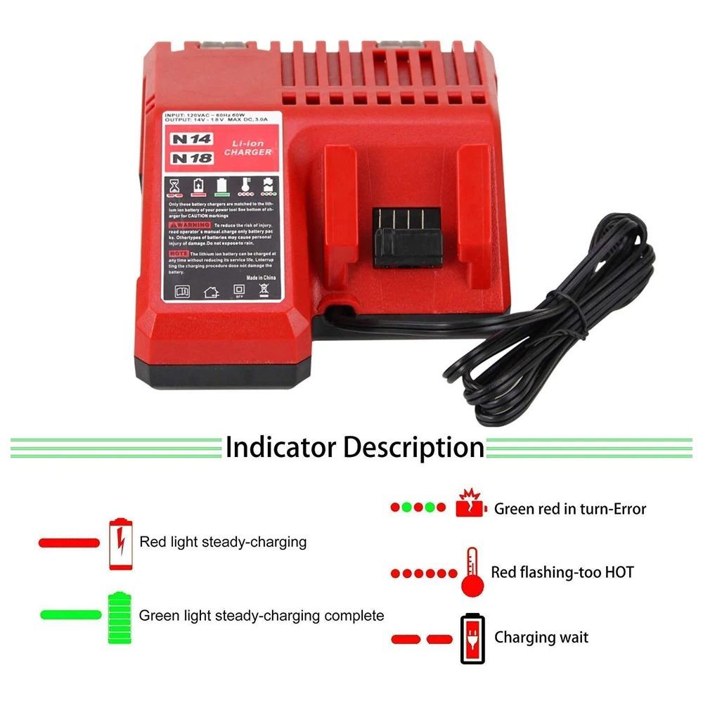 Replacement Li-ion Battery Charger Multi Voltage Charger for Milwaukee M18 14.4V-18V 48-11-1850 48-11-1840 48-11-1815 48-11-1828