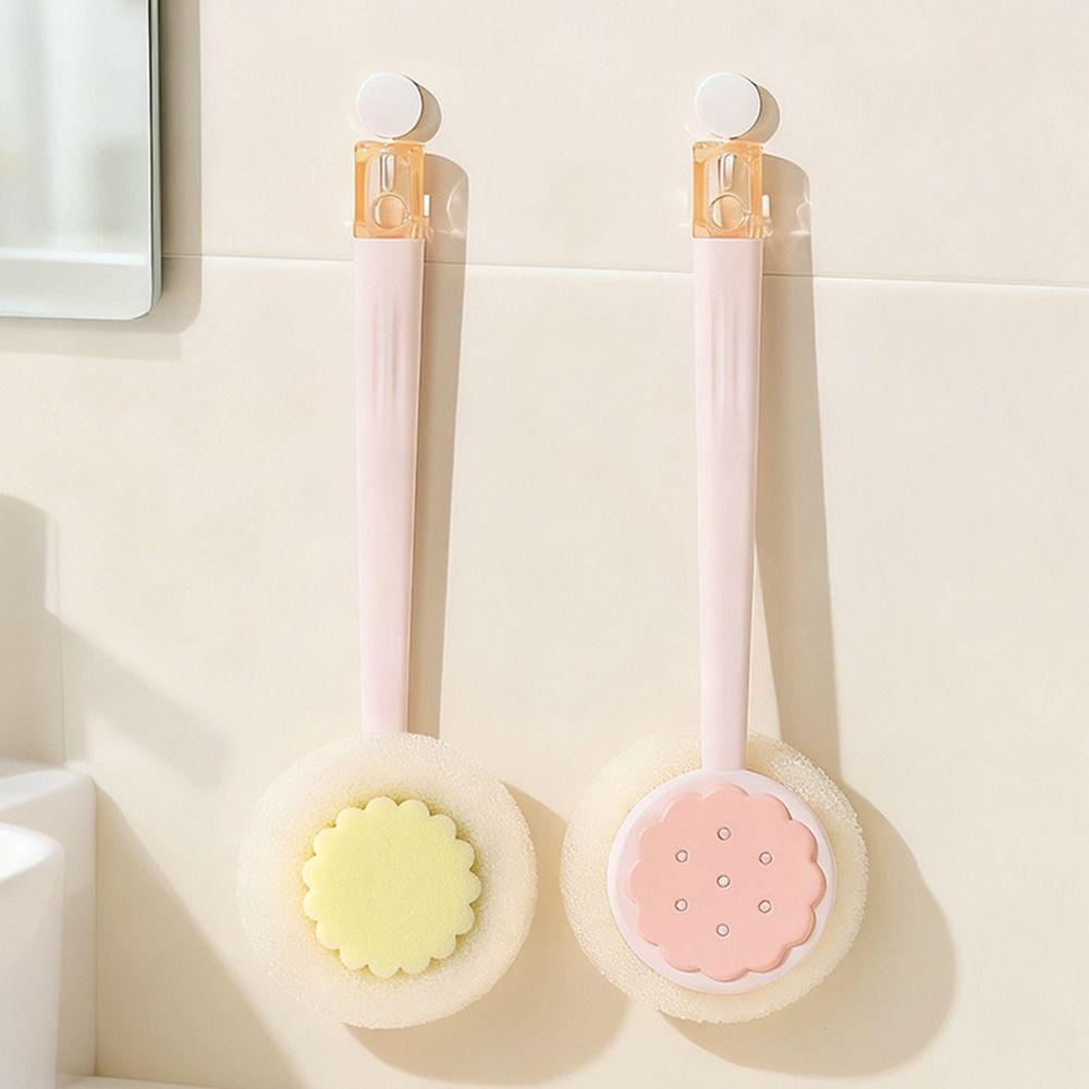 2 In 1 Body Scrubber Long Handle Bath Exfoliator Tool Shower Loofah Sponge Back Washing