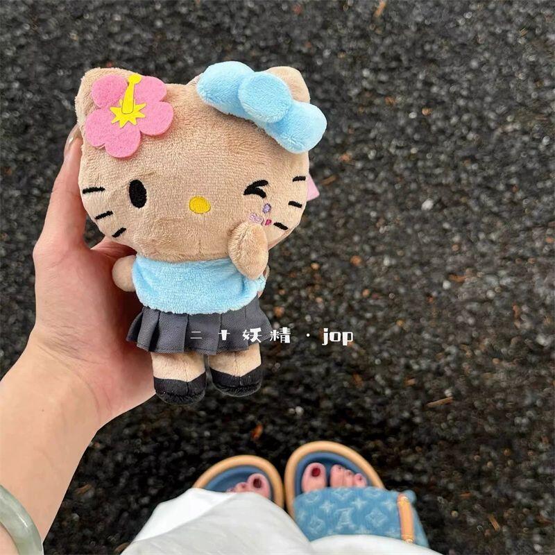 Japanese Sanrio Hawaii Black Skin Hello Kitty Plush Toy Cute Bag Pendant Decoration Cartoon Keychain Ornament Gift Friends