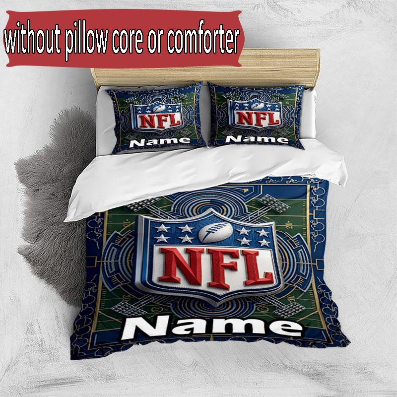 3pcs Duvet Cover Set (1*Duvet Cover + 2*Pillowcase, Without Core), Custom Name NFL Pattern Bedding Set, Home Bedroom Decor Gift