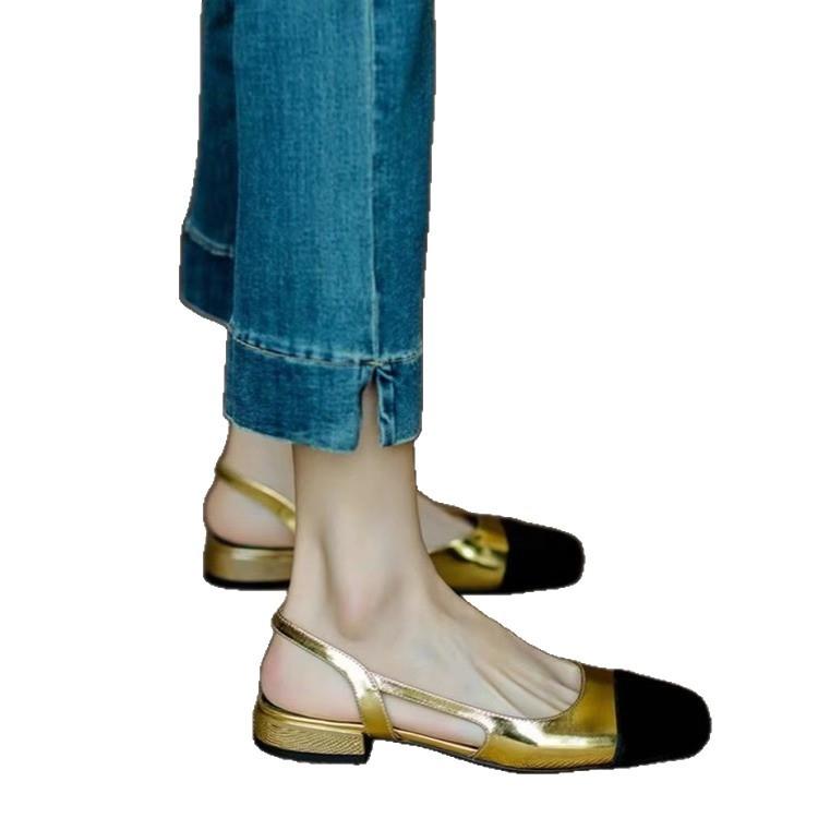 2025 summer new color evaluation single shoes versatile women's shoes go out bag head low heel cool expansion bin