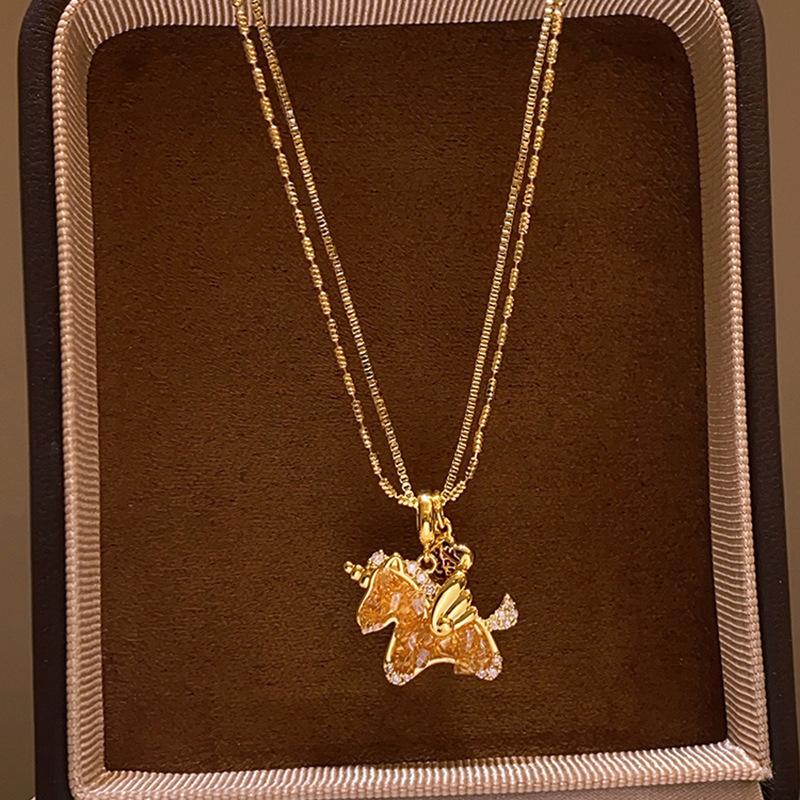 French simple zircon natal year pony pendant necklace accessories women's sweater chain necklace