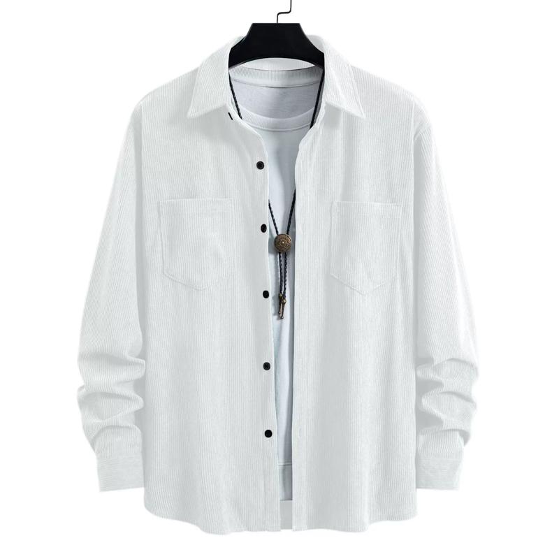 

Мужские вельветовые рубашки с длинным рукавом, однотонные, удобные, повседневные рубашки для активного отдыха, уличные топы S белый