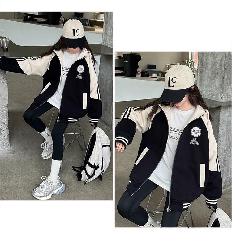 Girls' 2024 Winter Cotton-Padded Baseball Jacket