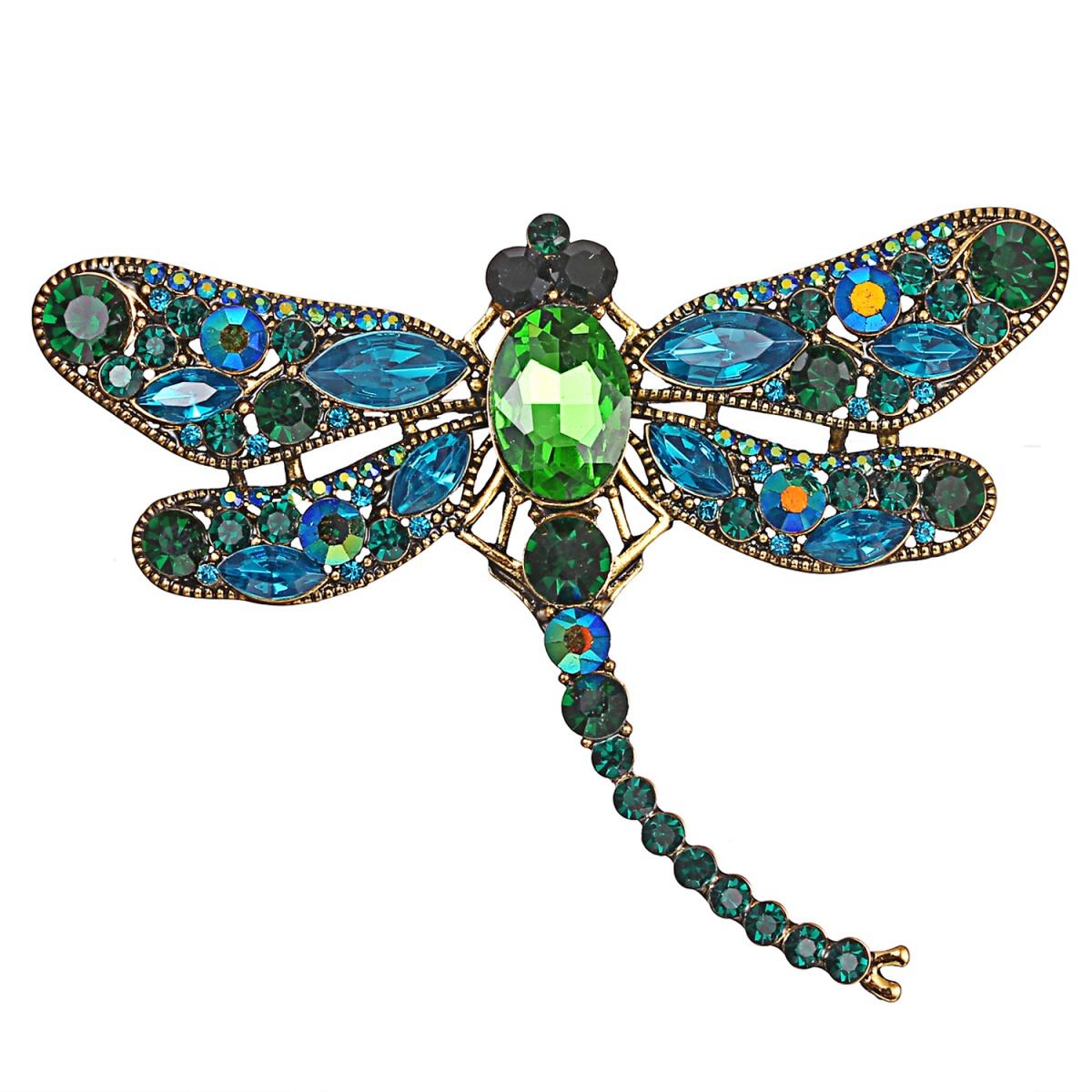 

Vintage Full Rhinestone Big Dragonfly Brooch For Women Men Exquisite Colorful Crystal Insect Dragonfly Animal Pins Party Jewelry