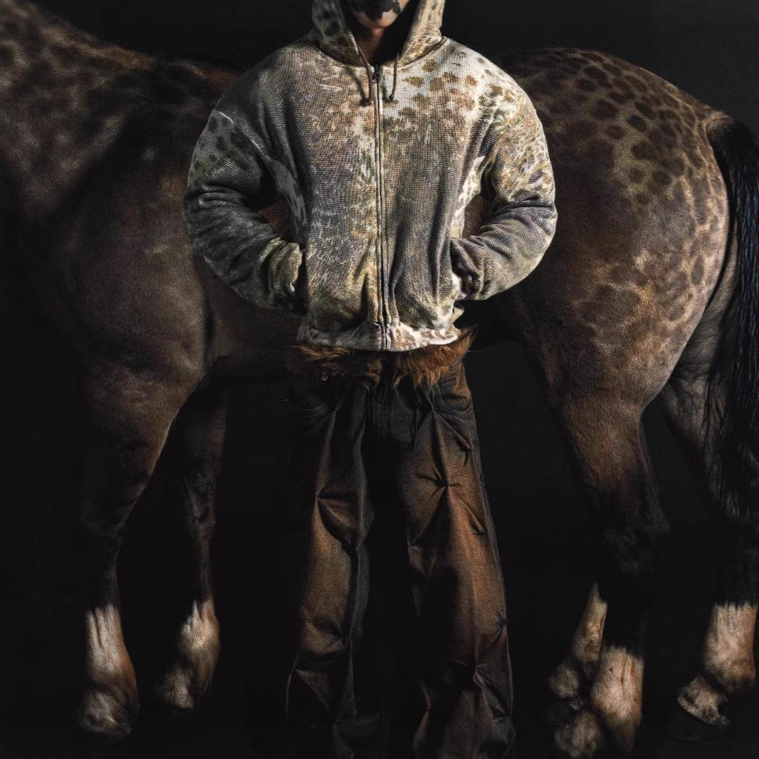 

2025 Wild West Zebra Print Zipper Hoodie - Unisex, Loose Fit, Long-Sleeved XL зебра