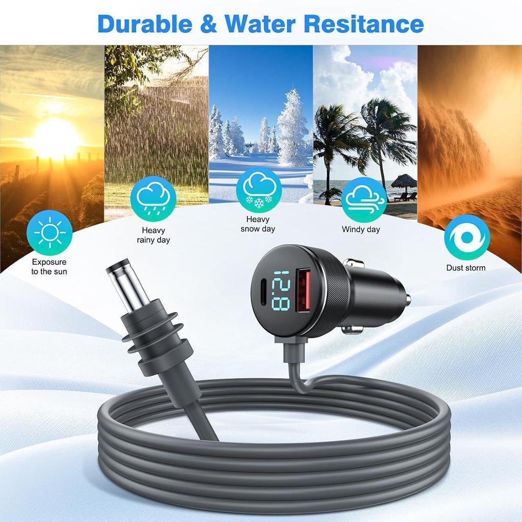 High-Power Mini Car Charger with Digital Display & Waterproof Three-in-One DC Power Cord