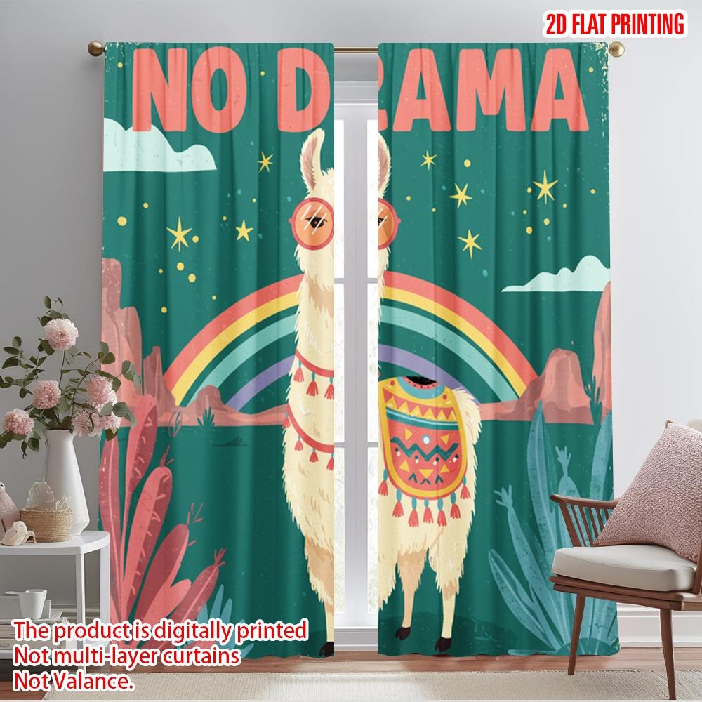 

2pcs 2D flat printing Curtain Llama No Drama Polyester Without Electricity Festive Holiday Perfect for Holiday Celebrations 52.50×116.00 CM 2pcs