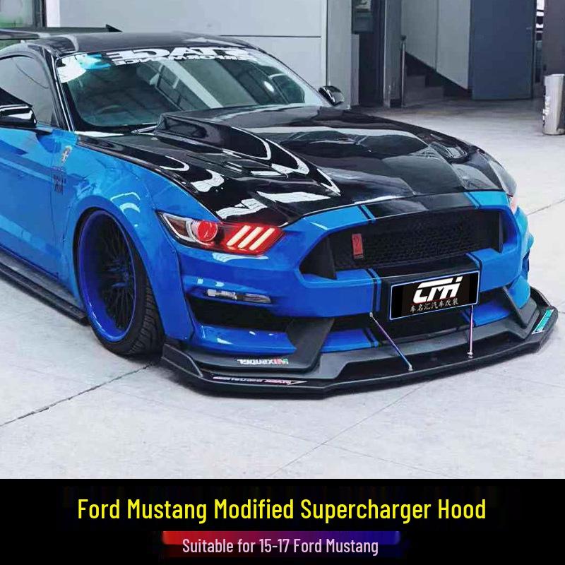 Carbon Fiber Hood for 15-17 Ford Mustang - Supercharger Compatible with Heat Dissipation