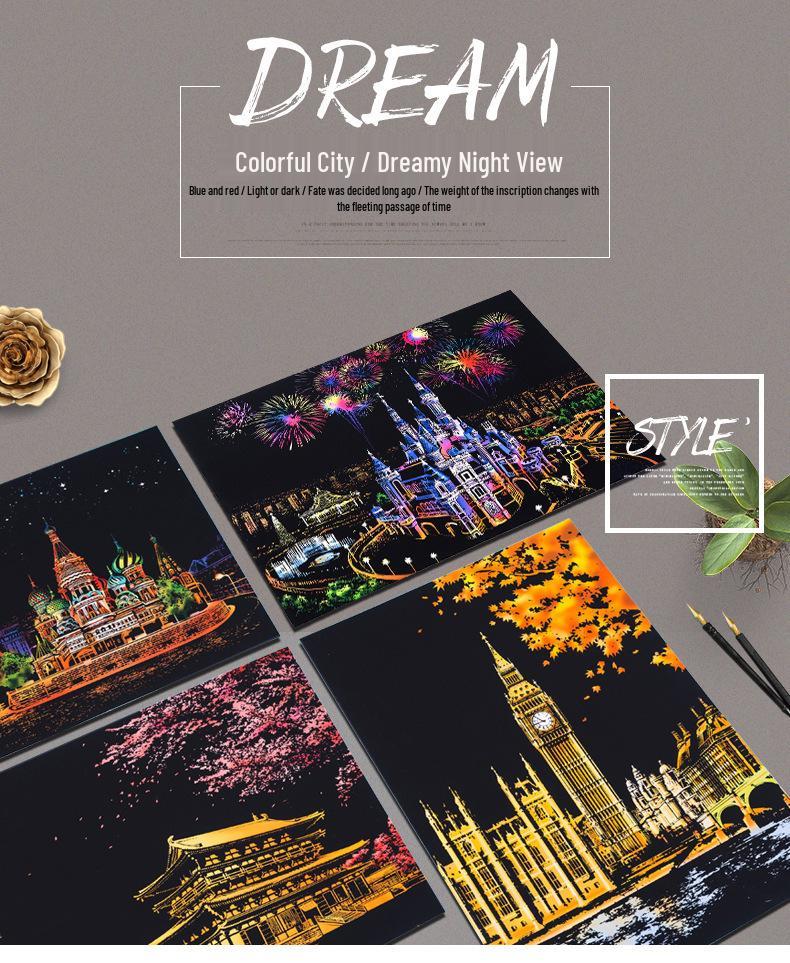 Colorful City Night Scratch Painting Set: DIY Gift for Friends