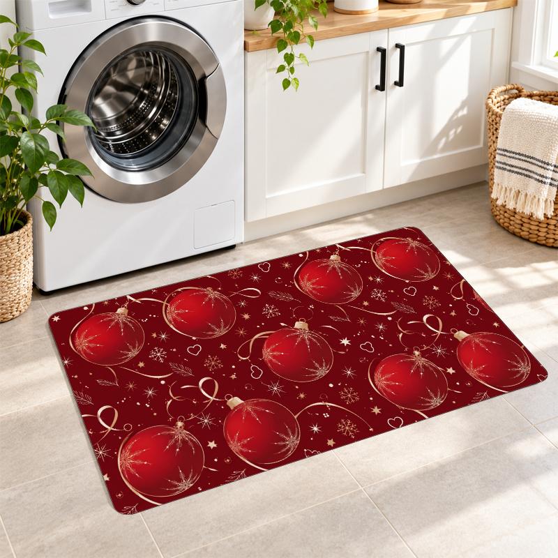 Flannel Kitchen Mat Christmas Soft Area Rug Non Slip Floor Carpet Home Decoration