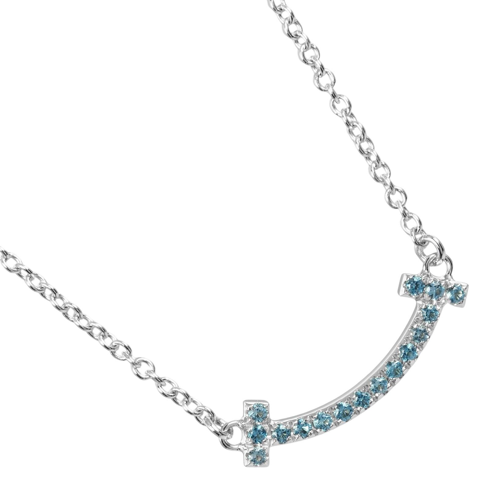 

TIFFANY&Co. T Smile Mini Necklace K18 white gold/Blue Topaz 2.44g Women Used
