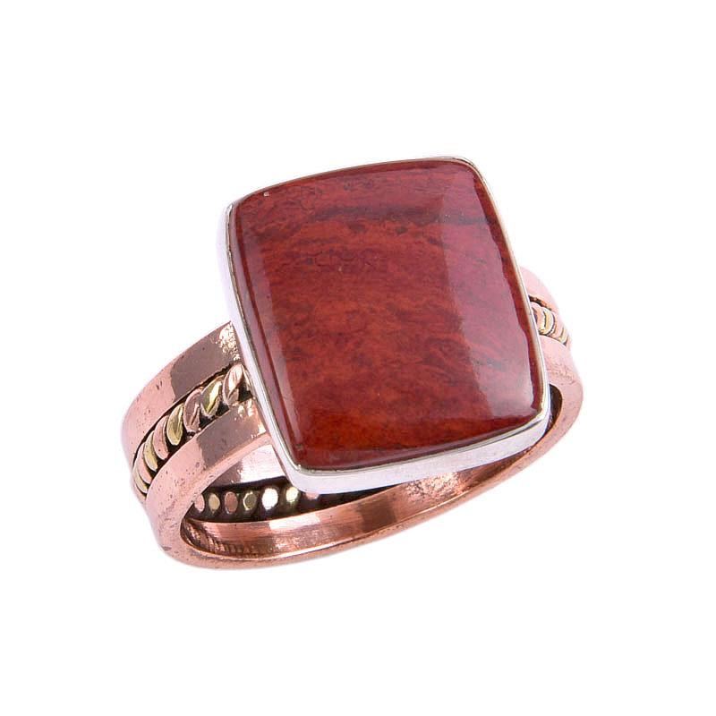 Natural Red Jasper Gemstone Two Tone 925 Sterling Silver Jewelry Ring S.8 l2O43