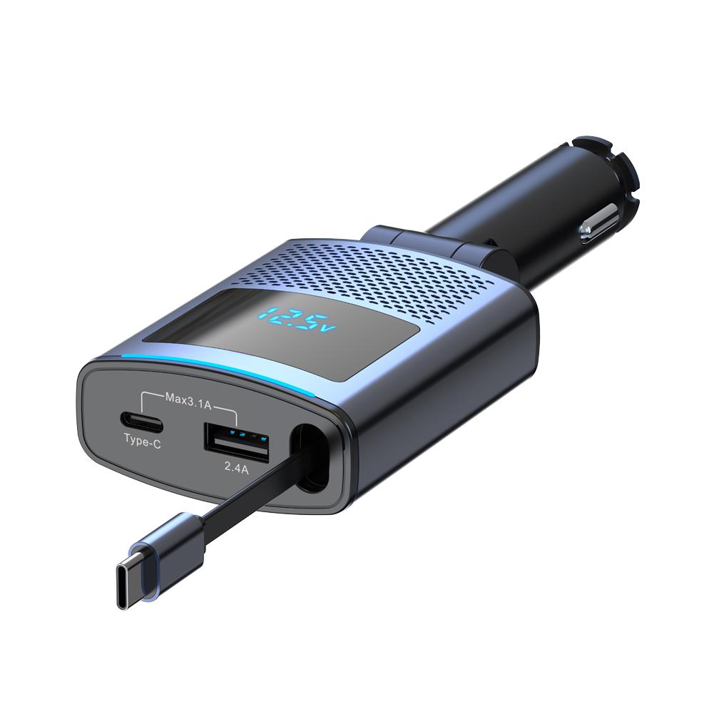 

SC09 PD 65W Fast Charging Car Charger Cigarette Lighter Adapter with 1m Retractable Type C Cable As Shown A