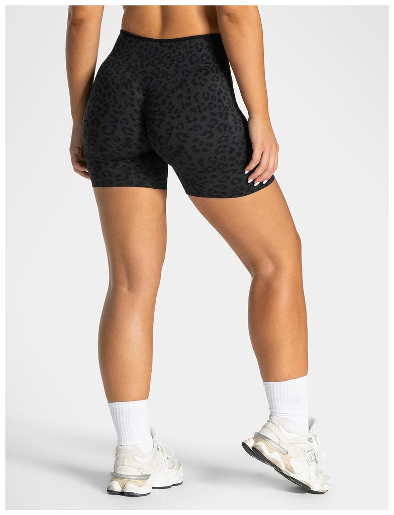 Leopard Print High-Waisted Seamless Yoga Shorts - Women's Fitness & Tummy Control Running Shorts