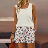 Women Summer Casual Two Piece Set Sleeveless Tank Top with Square Neck and Drawstring Waist Shorts with Pockets Lightweight Lounge Outfit