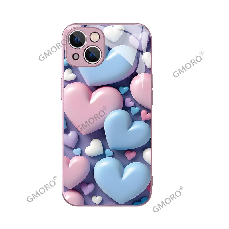 Korean Wind Ins Macaron Love Applies To iPhone17 Small Fresh Mobile Phone Case Apple 16 All-inclusive Glass Hard Case
