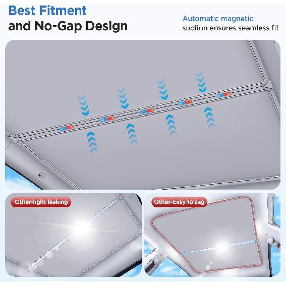 2026 Upgrade Sunshade Roof For Tesla Model Y Accessories 2024-2020 | [No-Gap/Sag-Free] Heat Insulation Glass Roof Sunshade Sunroof for Tesla Model Y