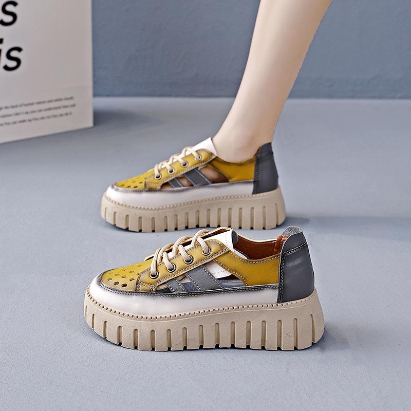 

Женские туфли, босоножки с открытым носком, женские новые летние туфли с полыми отверстиями, дышащие маленькие белые туфли для доски 35 жёлтый