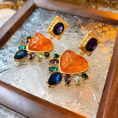 Вінтажний Перебільшений Вишуканий Велике Серце Скло Багатоколірний Кришталевий Камінь Висячий Сережка Жінки Дівчата Прикраси Аксесуари