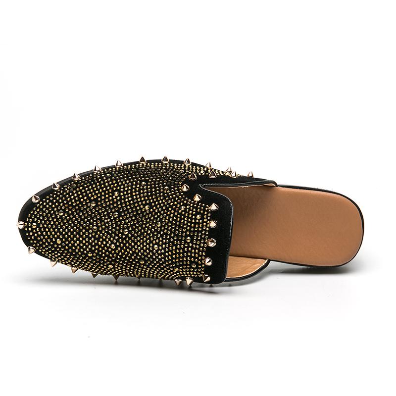 New Men Casual Shoes Designer Rivet Dress Shoes Loafers Fashion Chaussure Homme Cuir Half Slippers Zapatos Hombre Party Flats