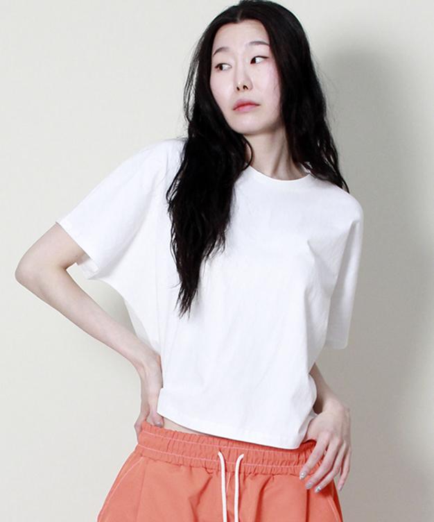 Deumakeu Solid Semi-Crop French Half-Sleeve T-Shirt Ivory