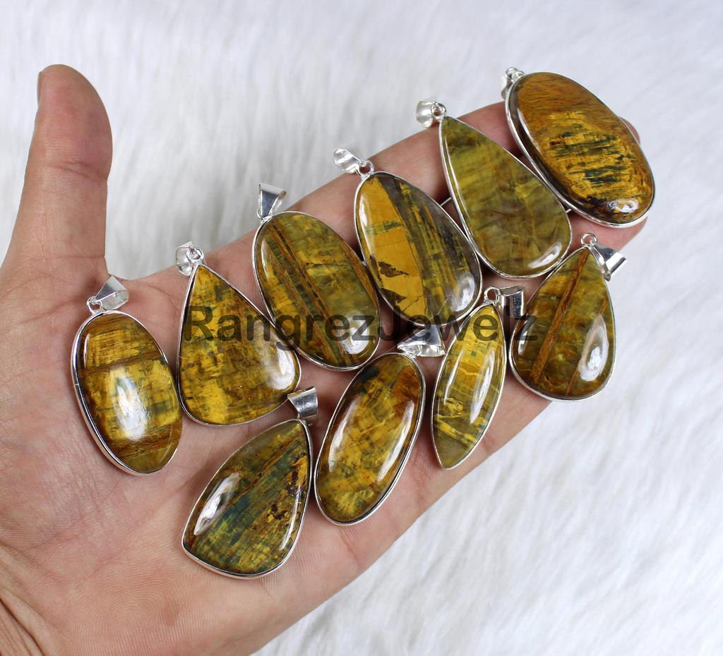 Yellow Neelite Gemstone Pendant Smooth Hand Polished Cabochon 925 Sterling Silver Bezel Pendant Necklace Silver Jewelry Supply