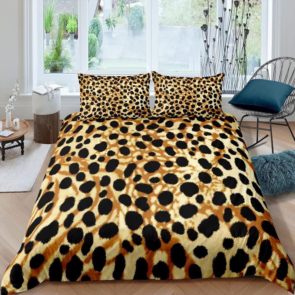 Leopard Bedding Set Queen King Soft Bedclothes Twin Bohemian Print Duvet Cover with Pillowcase Polyester Quilt Cover for Adults