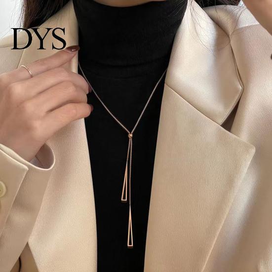 Triangle Pendant Necklace Women Y-Drop Lariat Elegant Sweater Adjustable Fade-resistant Geometric Gift for Wife Girlfriend Daily Wear Jewelry Stylish