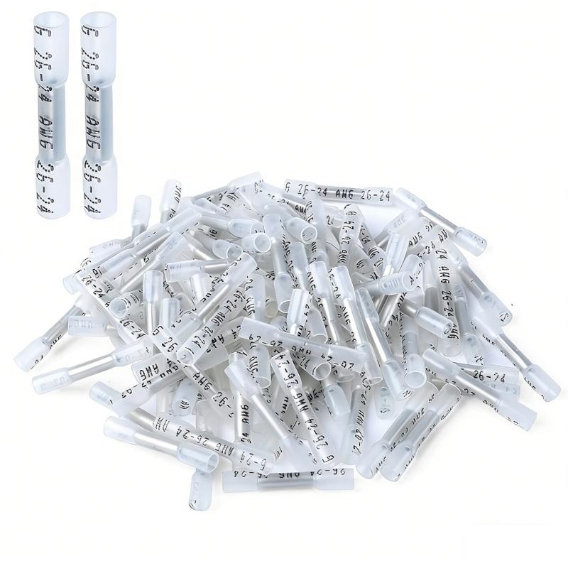 100 Counts Shrinkable Wire Joiners Water Resistant Waterproof Butt Connectors for Home Electrical & Vehicle Repairs