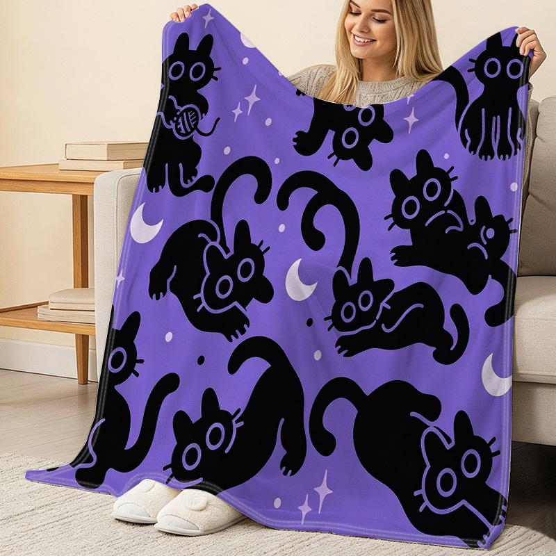 Black Cat Series Flannel Blanket Soft Warm Cozy Throw for Single Bedroom, Napping, Christmas & Halloween Home Use