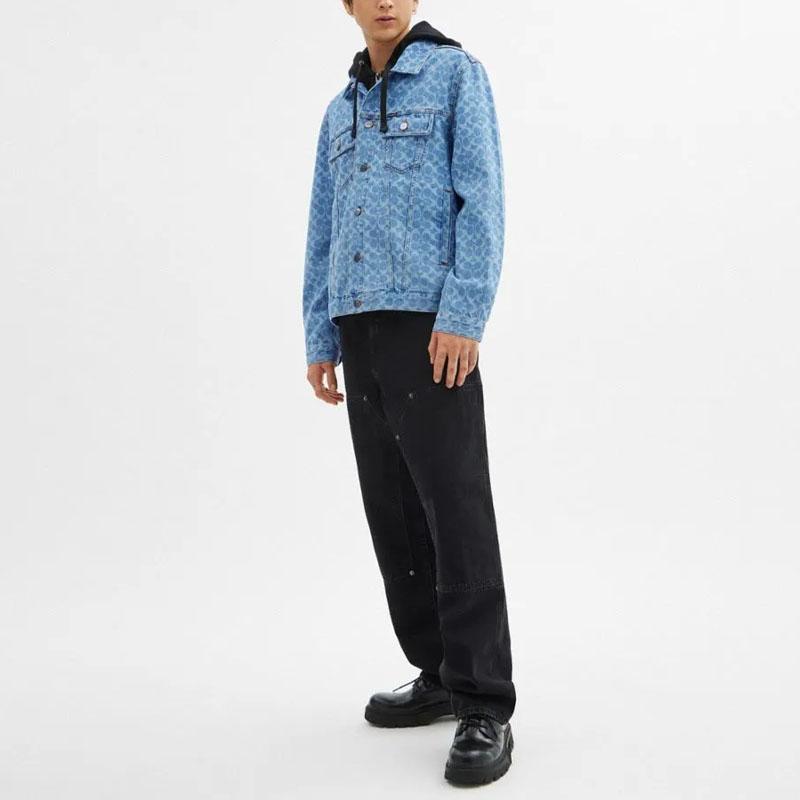 Coach Ss25 Classic Logo Denim Jacket Button Closure Men Jacket Washed-Blue CY411-LUN