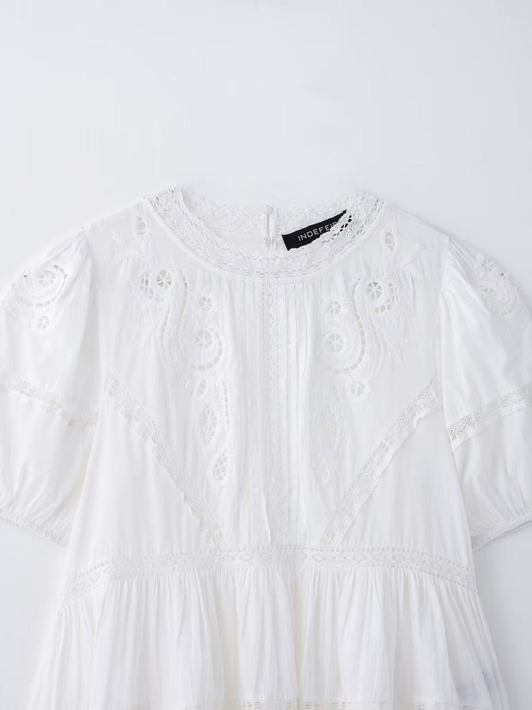 TAOP&ZA Women's Elegant Embroidered Short Sleeve Shirt - Spring/Summer