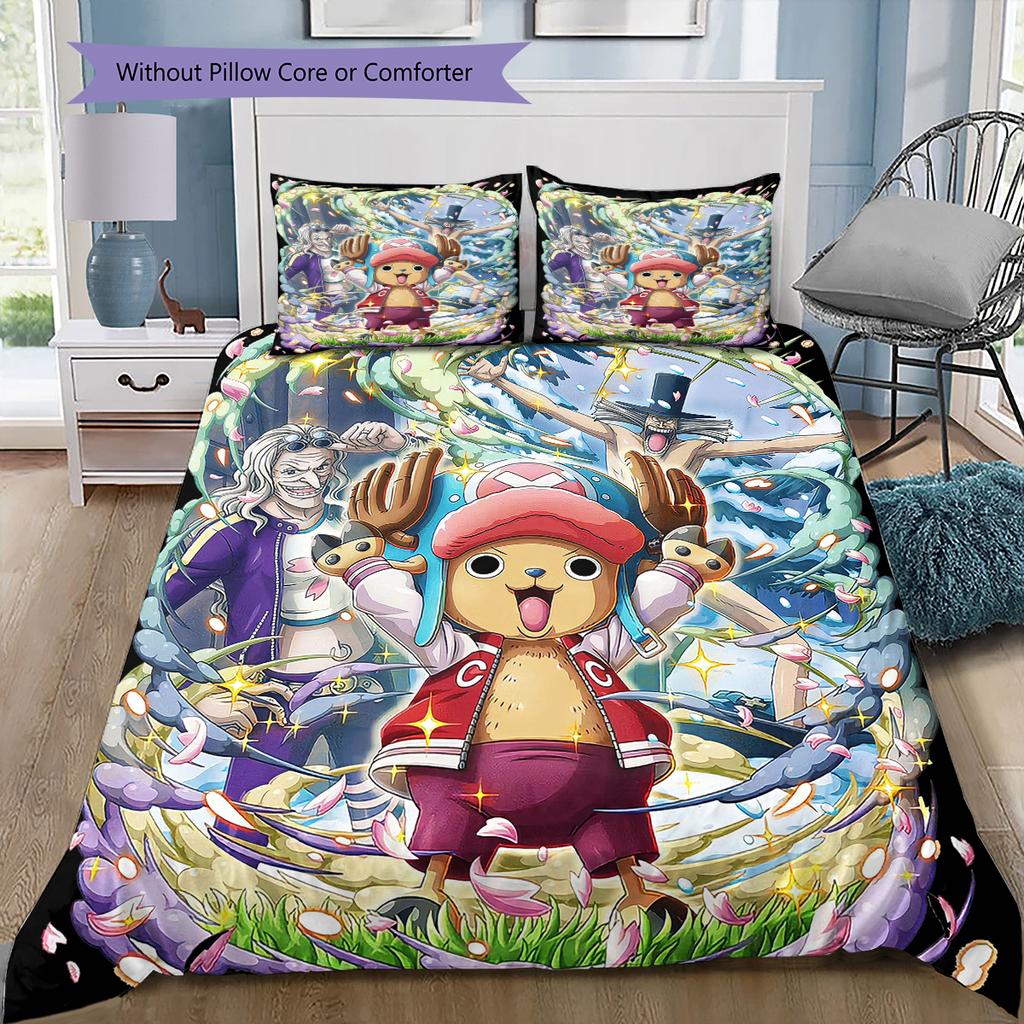 Juego de Ropa de Cama con Estampado de Dibujos Animados Colcha Funda de Colcha Funda de Almohada Decoración del Hogar Regalo de Cumpleaños (1 * funda nórdica + 2 * fundas de almohada, sin núcleo)