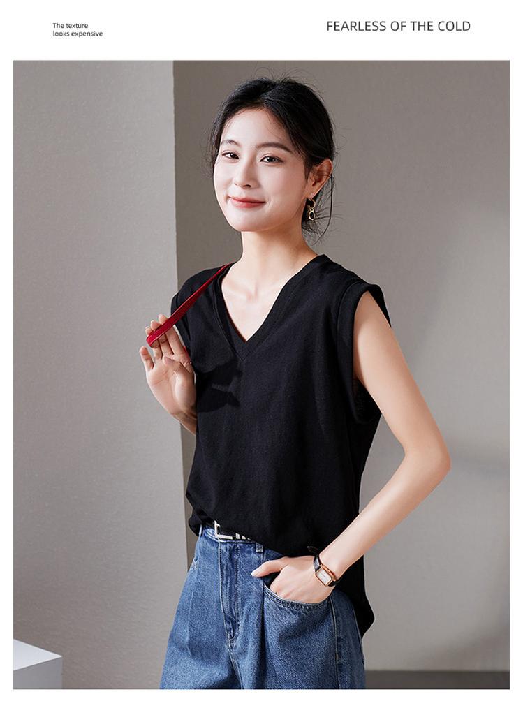 Simple Commuting V-Neck Sleeveless Vest T-Shirt for Women