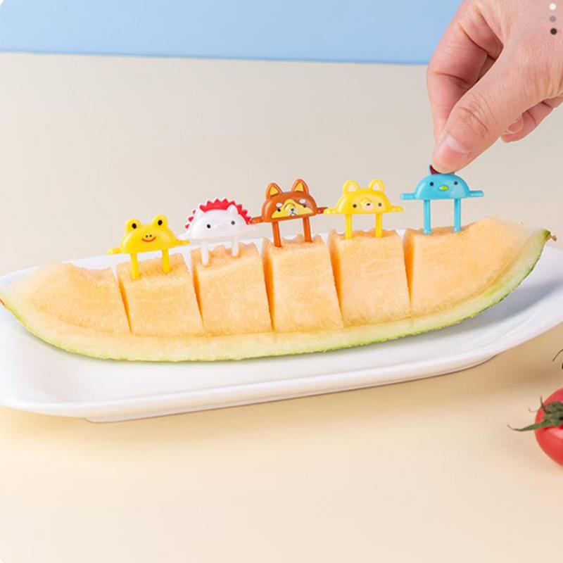 6Pcs Cartoon Animal Fruit Fork Cute Dessert Food Fork Chick Fox Frog Bento Fork