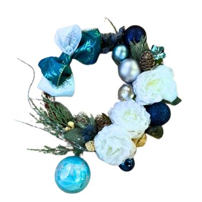 Christmas Xmas Half Moon Wreath Blue Artificial Flower Natural Wreath Width 25cm X Height 25cm X Depth 8cm Ornament Blue Lulu's Size Approx. Approx.