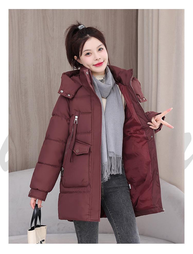 Women's Autumn and Winter Coat Solid Color Hooded Large Pocket Mid-length Loose Thickened Windproof Women's Jacket 5 Colors