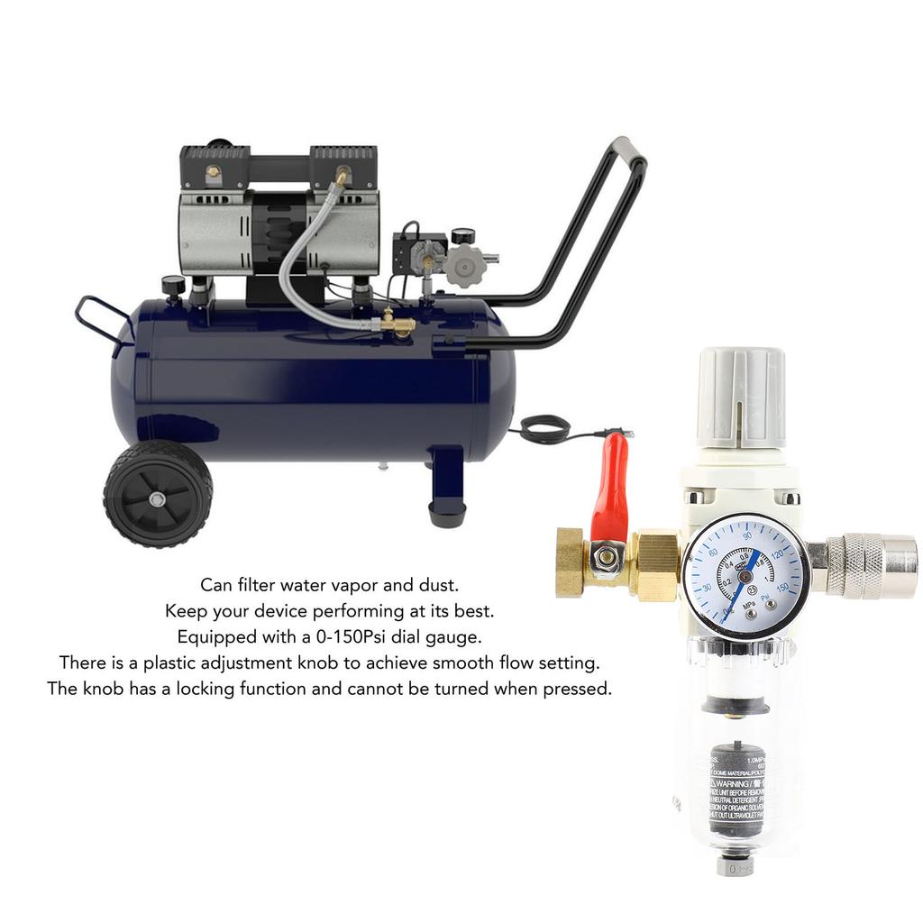 Air Compressor Moisture Filter 1/2in NPT Easy To Install Automatic Drain Air Line Filter with Valve  for Pneumatic Tools