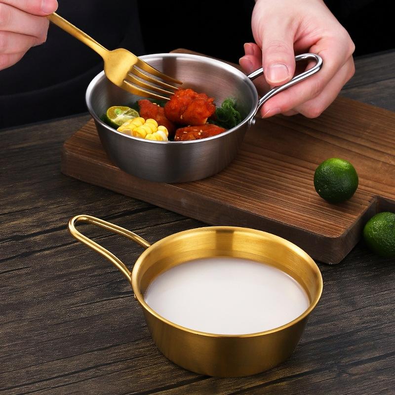 Stainless Steel Rice Wine Bowl Korean Style Cuisine Bowl with Handle Noodles Pot Sauce Seasoning Bowl Dish Kitchen Tableware