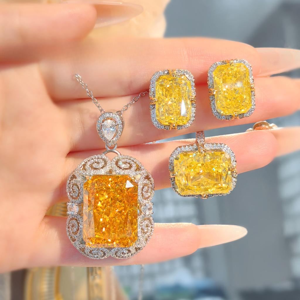 Kleur Schat Oorbellen Fanta Ring Violet Geel Diamanten Set